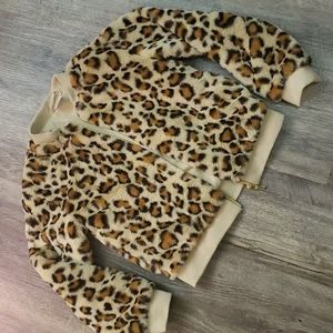 Girls' Size 6-6X Wonder Nation Leopard Faux Fur Zip Jacket